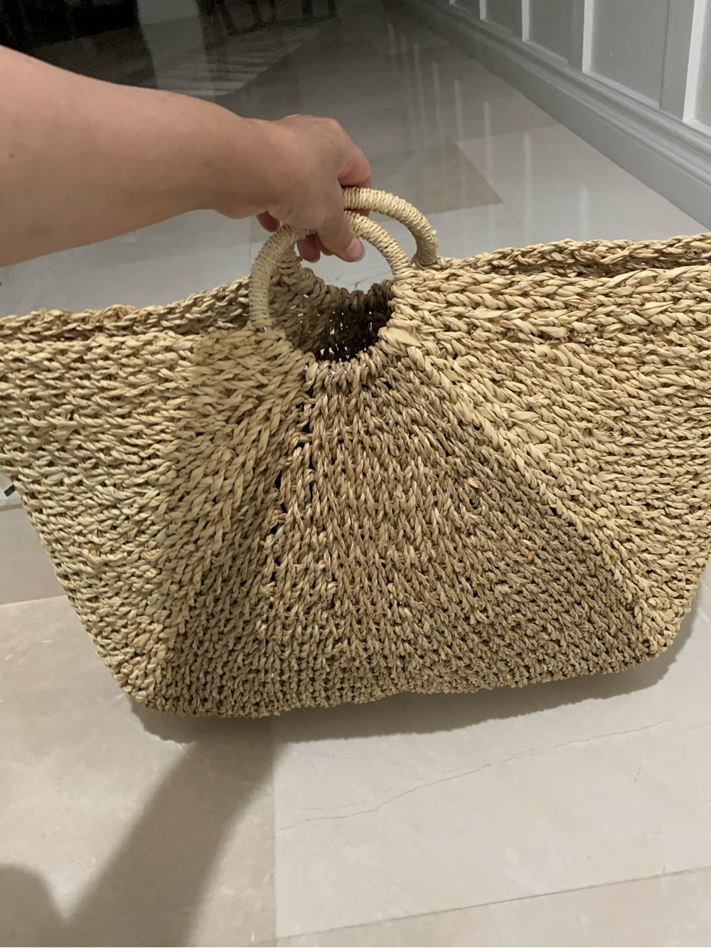 Woven Straw Tote Bag with Round Handles - Natural Tan - Picture 5 of 9